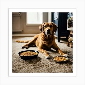 A Photo Of A Dog With A Bowl Of Food In Front Of I Art Print