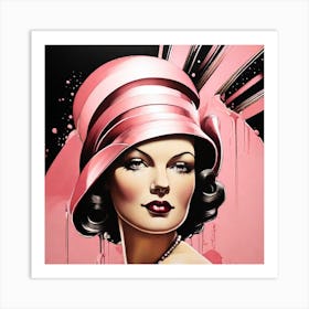 Woman In A Hat - Art Deco Style Woman In Bikini Splash Art Print