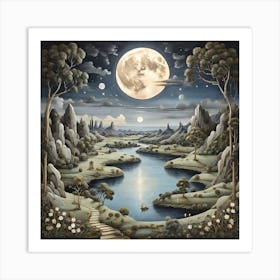 Full Moon Over The Lake Art Print