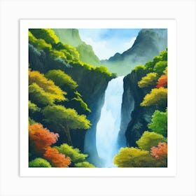 Waterfall In Autumn Art Print