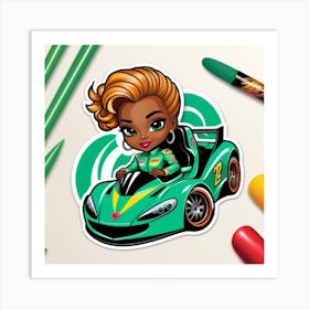 Girl In A Green Car Art Print