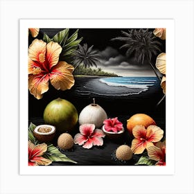 Leonardo Diffusion Xl Beach Scene A Starfish Hibiscus Coconut 0 Art Print