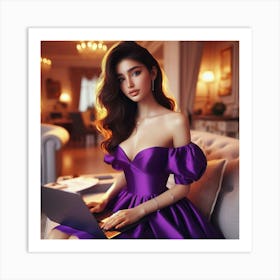 Asian Woman In Purple Dress Art Print