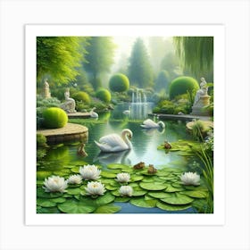 Swans In The Pond 1 Art Print