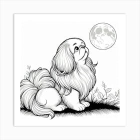 Line Art Pekingese dog 2 Art Print