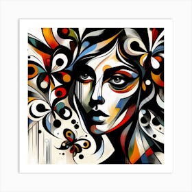 Colourful Female Portrait with Butterfly Abstract 3 Art Print