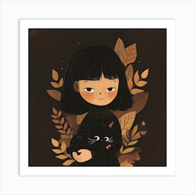 Black Cat Girl Art Print