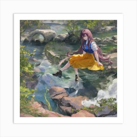 Default Female Saiyan With Long Hair Happy And Sitting Art Print