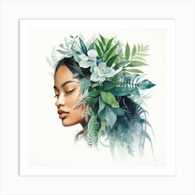 Woman With Leaves On Her Head Art Print