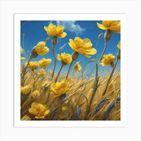 Yellow Flowers In A Field 49 Art Print