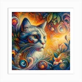 Cat With Flowers Art Print