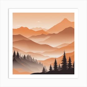 Misty mountains background in orange tone 117 Art Print