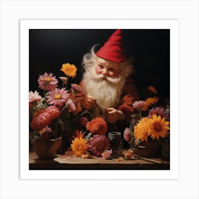 Gnome With Flowers Art Print