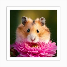 Firefly Adorable Hamster With A Pink Dahlia Blossom 84508 Art Print