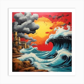 Pop Art graffiti stormy sea 3 Art Print