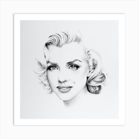 Marilyn Monroe Minimal Pencil Drawing Black and White Art Print