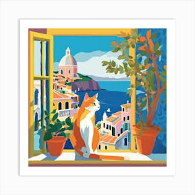 Open Window With Cat Matisse Style Amalfi Coast 27 Art Print