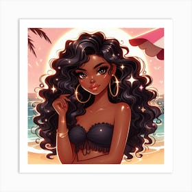 Black Girl On The Beach 2 Art Print