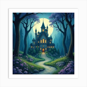 Fairy Queen’S Palace In A Moonlit Forest, Watercolor 1 Art Print