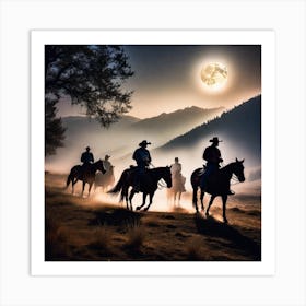 Cowboys In The Moonlight 1 Art Print