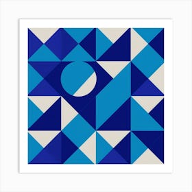 Blue and White Abstract Geometrics Art Print