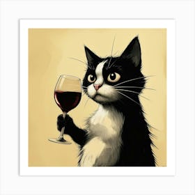 Cat With A Glass Of Wine Art Print