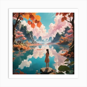 Girl Looking At A Lake Art Print