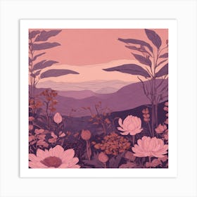 Pink Flowers In The Mountains Art Print