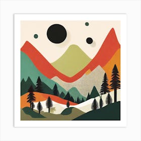 Forest And Mountains Geometric Abstract Art 1 Art Print