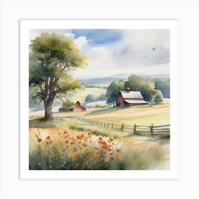Watercolor Of A Farm 2 Art Print
