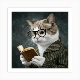 Cat Reading A Book 1 Art Print