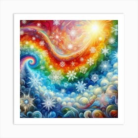 Rainbow And Snowflakes Art Print