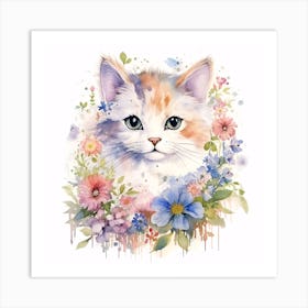 Kitty In Flowers Art Print