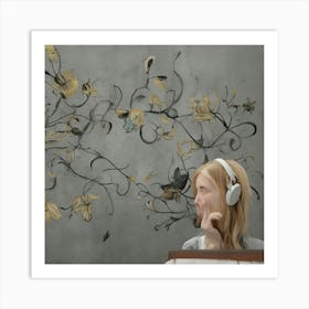 Portrait Of A Woman Listening To Music Art Print