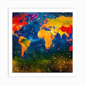 World Map With Stars Art Print