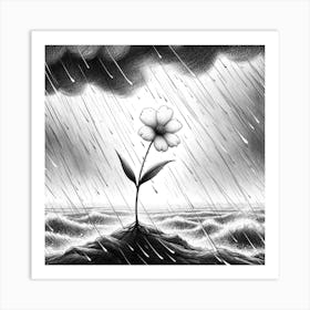 Flower In The Rain and Dark Dreamscape Art Print