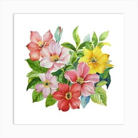 A Watercolor Painting Of Colorful Flowers And Le (1) (1) Out Art Print