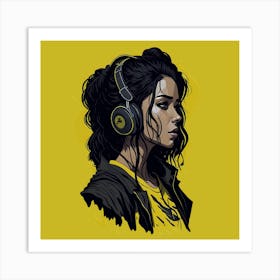 Girl In Headphones Art Print