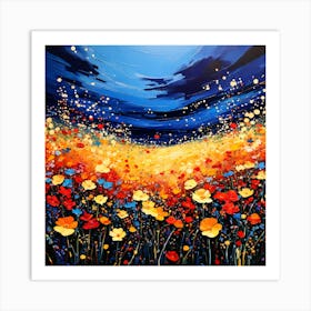 Hand Painted Abstract Field Of Flowers Art Print