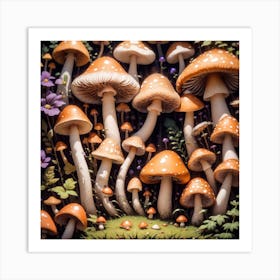 Mushrooms In The Forest 16 Art Print