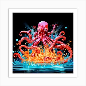 Octopus On Fire Art Print