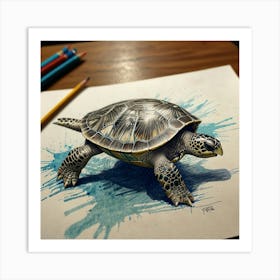 Turtle 3d Drawing Art Print