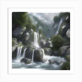 Rocks And Waterfall Art Print