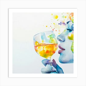 Watercolor Of A Woman Drinking Wine Art Print