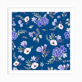 Geranium Flowers Classic Blue Art Print