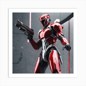 A Futuristic Warrior Stands Tall, His Gleaming Suit And Shining Silver Visor Commanding Attention 1 Art Print