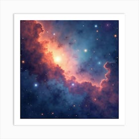 Nebulae In Watercolor With Swirling Cosmic Colors 1 Art Print