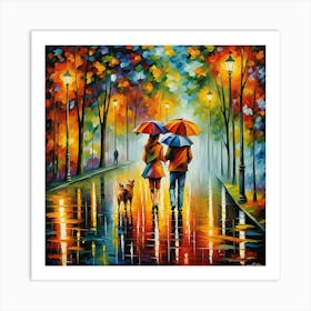 Couple Walking In The Rain Art Print