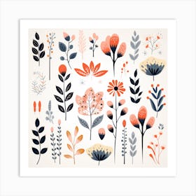 Set Of Flowers And Leaves Art Print