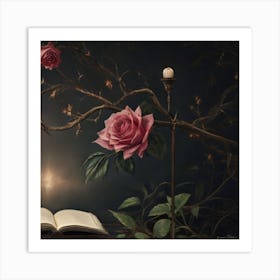 Book And Roses Art Print